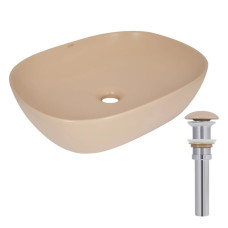 Раковина накладная Qtap Aquarius, Beige, прямоугольная, с донным клапаном QTAQA188SB49781