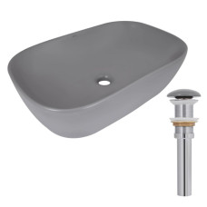 Раковина накладная Qtap Robin, Stone grey, прямоугольная, с донным клапаном QTROB188SG49786