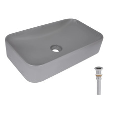 Раковина накладная Qtap Tern, Stone grey, прямоугольная, с донным клапаном QTTER188SG49789