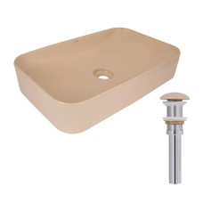 Раковина накладная Qtap Tern, Beige, прямоугольная, с донным клапаном QTTER188SB49790