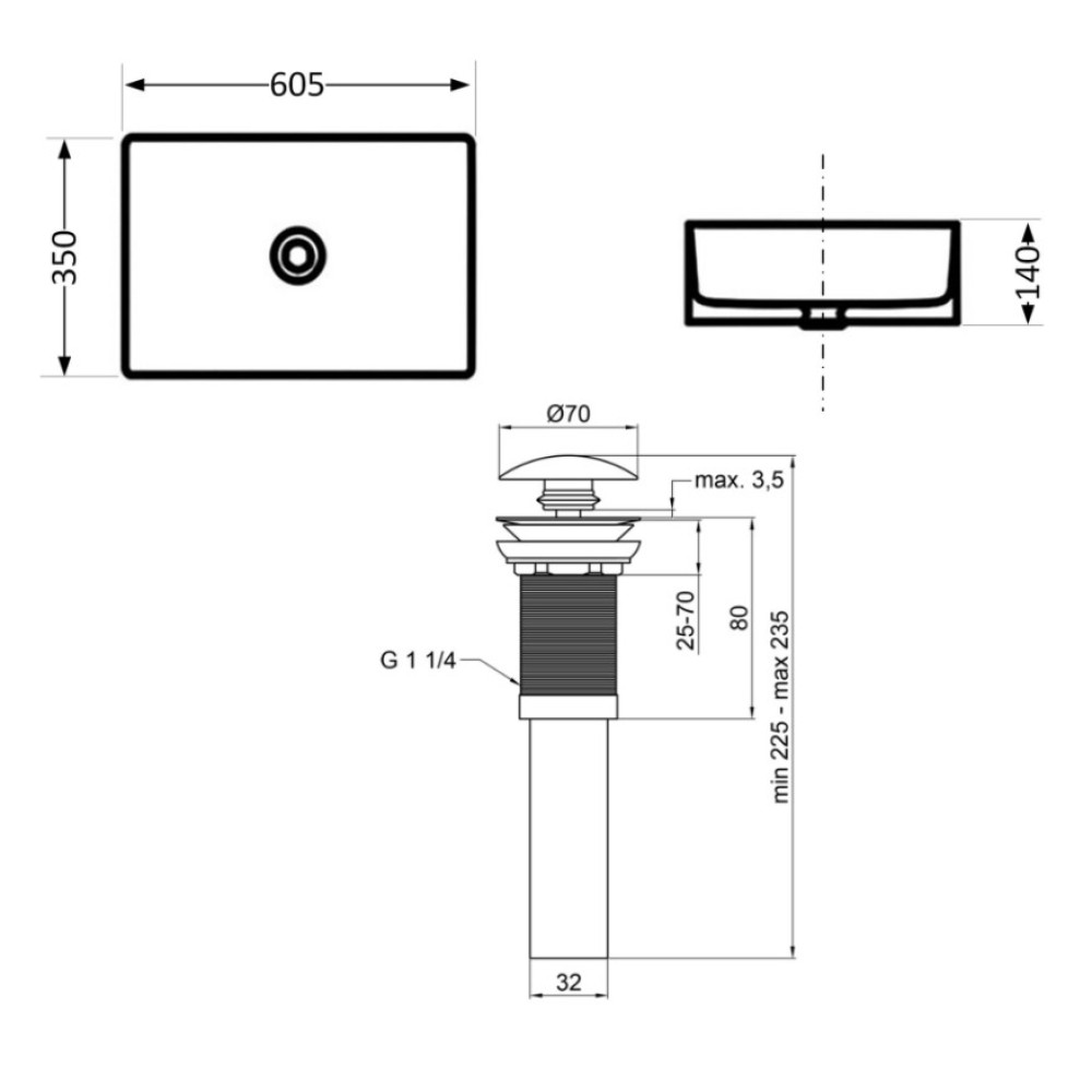 Раковина накладна Qtap Tern, Beige, прямокутна, з донним клапаном QTTER188SB49790