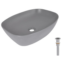 Раковина накладная Qtap Cardinal, Stone grey, прямоугольная, с донным клапаном QTCAR188SG49824