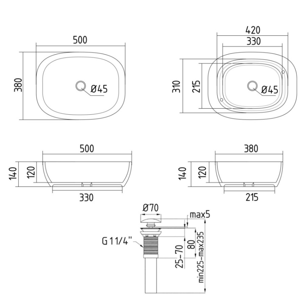 Раковина накладная Qtap Cardinal, Beige, прямоугольная, с донным клапаном QTCAR188SB49825