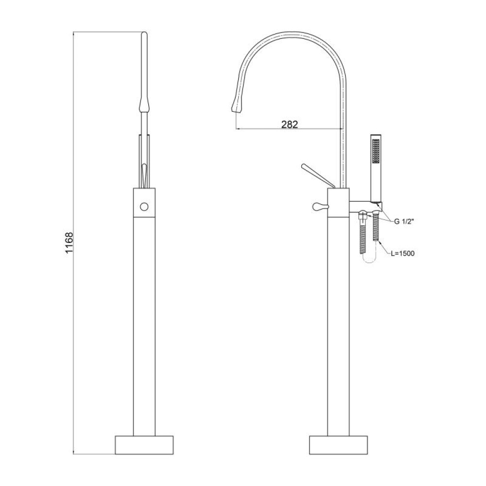 Змішувач для ванни Qtap Virgo для підлоги QT1966103C Chrome