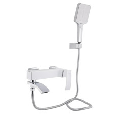 Смеситель для ванной Qtap Swan Cascada, Chrome/White (k35) с душевым гарнитуром QTSWA260CRW45569