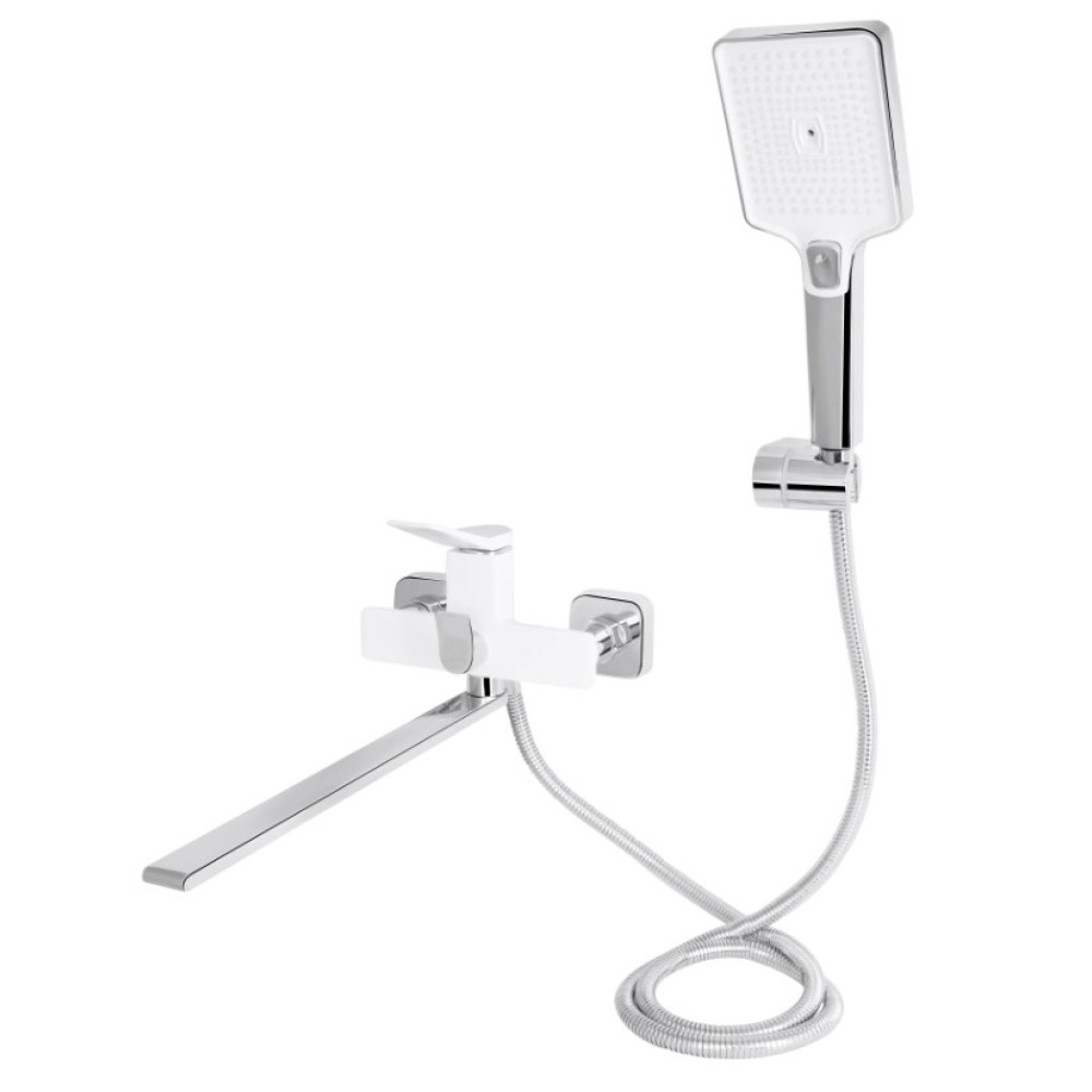 Смеситель для ванной Qtap Presto с душевым гарнитуром Chrome/White QTPRE2601CRW45578