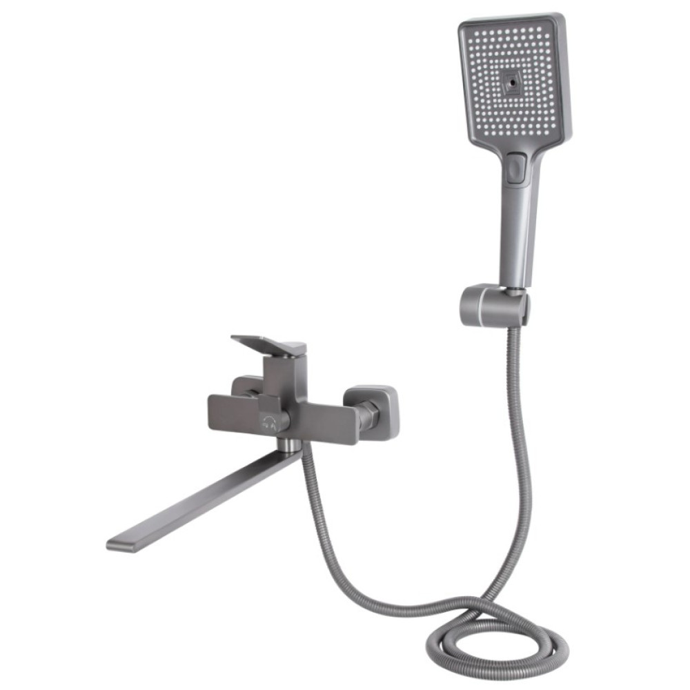Змішувач для ванни Qtap Presto з душовим гарнітуром Graphite QTPRE2601GRP45583