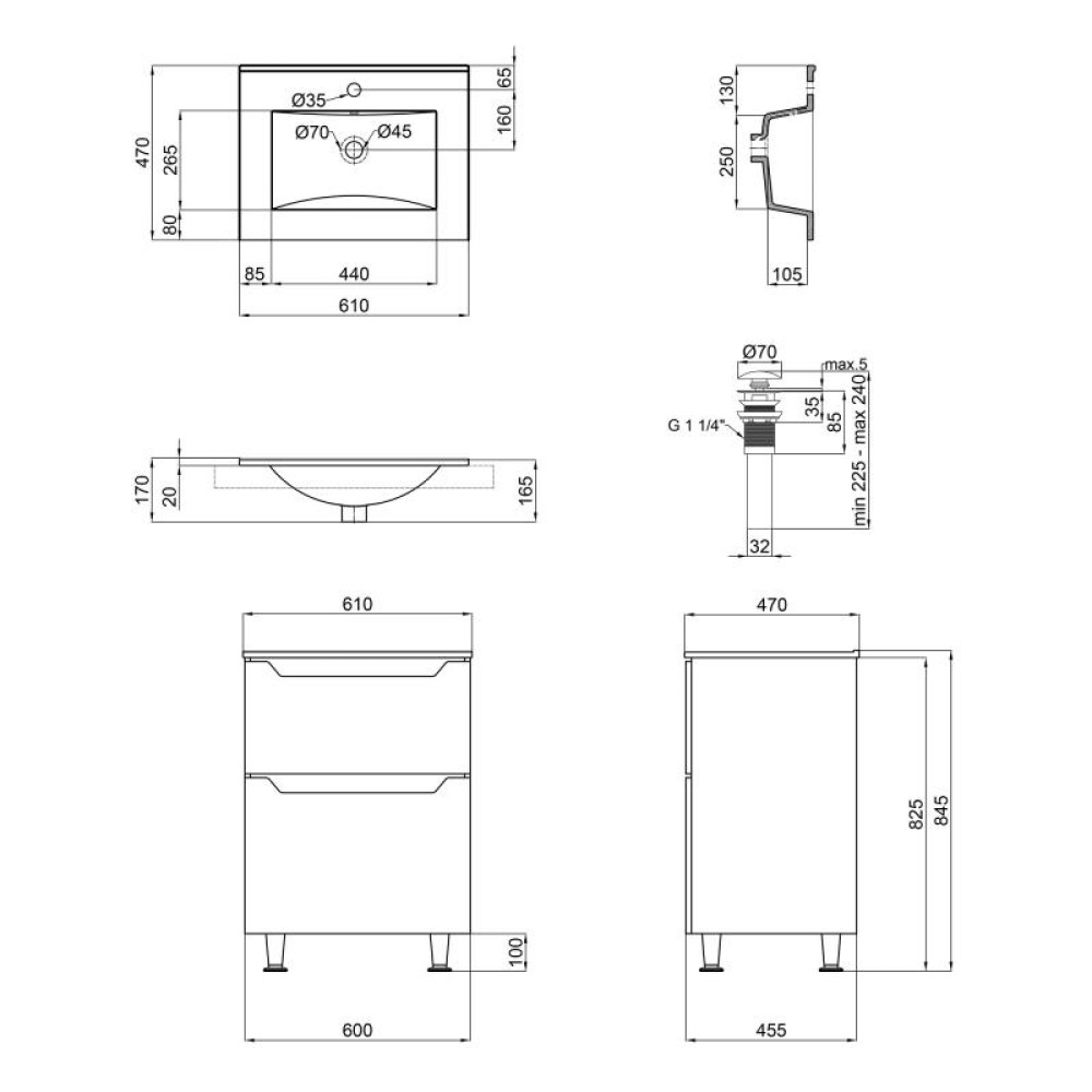 Комплект Qtap Scorpio 605х825х460 White тумба підлогова + раковина врізна QT1471TNВ6013060CW