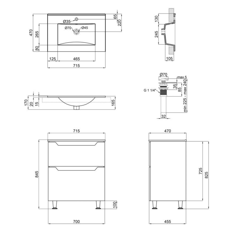 Комплект Qtap Scorpio 710х825х460 White тумба підлогова + раковина врізна Qtap Scorpio QT1471TNВ7013070CW