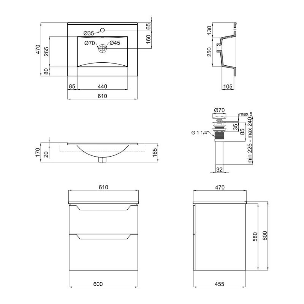 Комплект Qtap Scorpio 600х600х470 White тумба підвісна + раковина врізна QT1472TPВ6013060CW