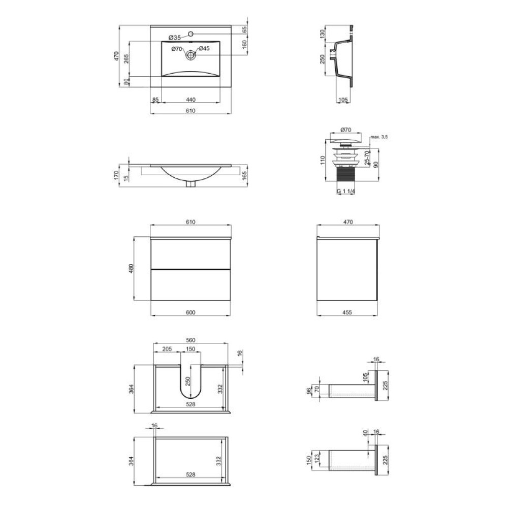 Комплект Qtap Tern White тумба підвісна + раковина врізна QT1772TPL6013060CW