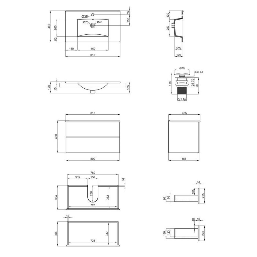 Комплект Qtap Tern White тумба підвісна + раковина врізна QT1772TPL8013080CW