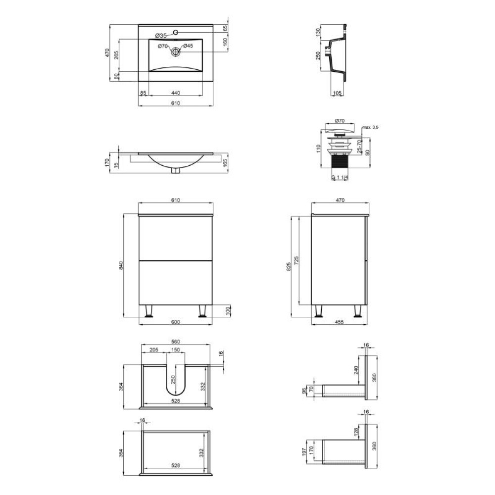 Комплект Qtap Tern Matt black тумба підлогова + раковина врізна QT1771TNL6023060CMB