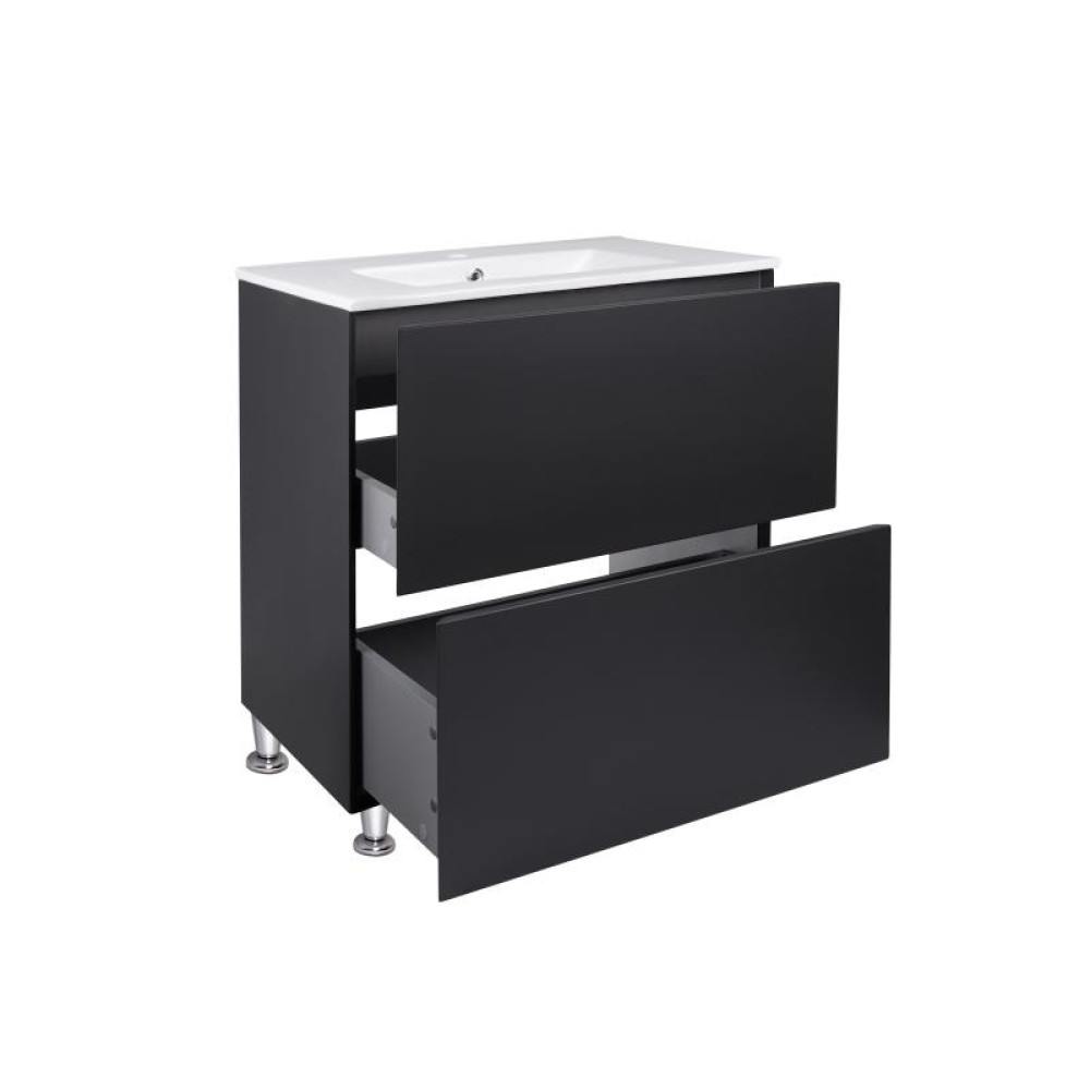 Комплект Qtap Tern Matt black тумба підлогова + раковина врізна QT1771TNL7023070CMB