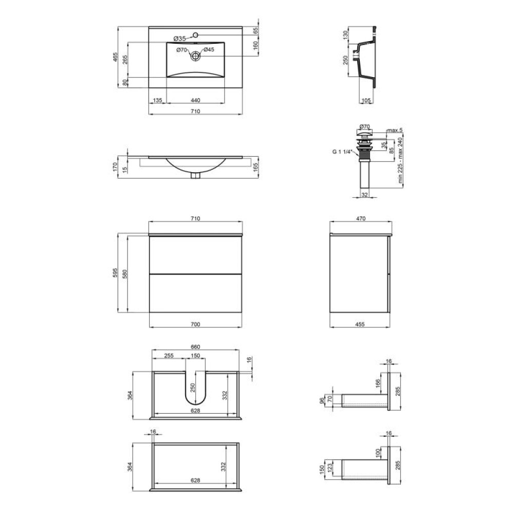 Комплект Qtap Tern Matt black тумба підвісна + раковина врізна QT1772TPL7023070CMB