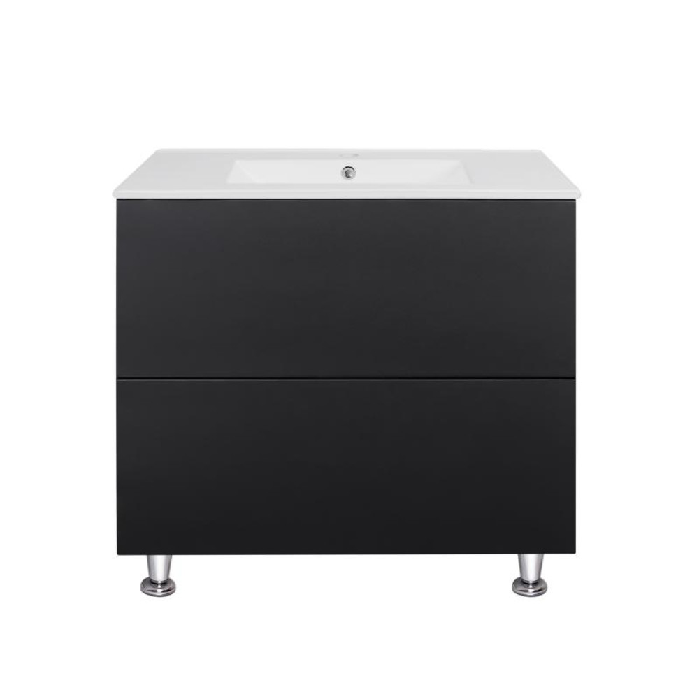 Комплект Qtap Tern Matt black тумба підлогова + раковина врізна QT1771TNL8023080CMB