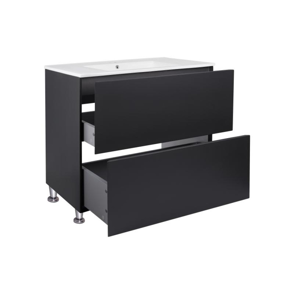 Комплект Qtap Tern Matt black тумба підлогова + раковина врізна QT1771TNL8023080CMB