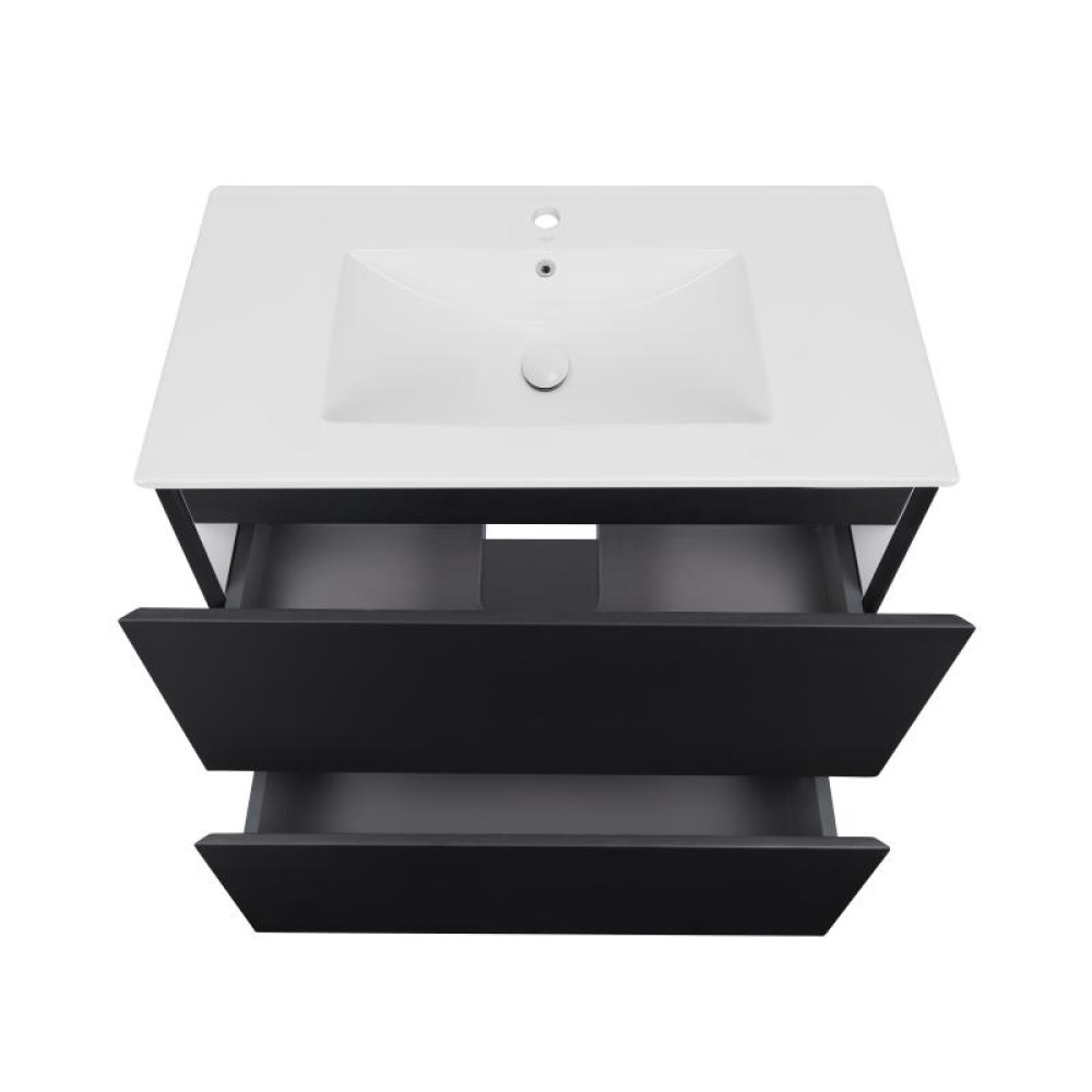 Комплект Qtap Tern Matt black тумба підлогова + раковина врізна QT1771TNL8023080CMB