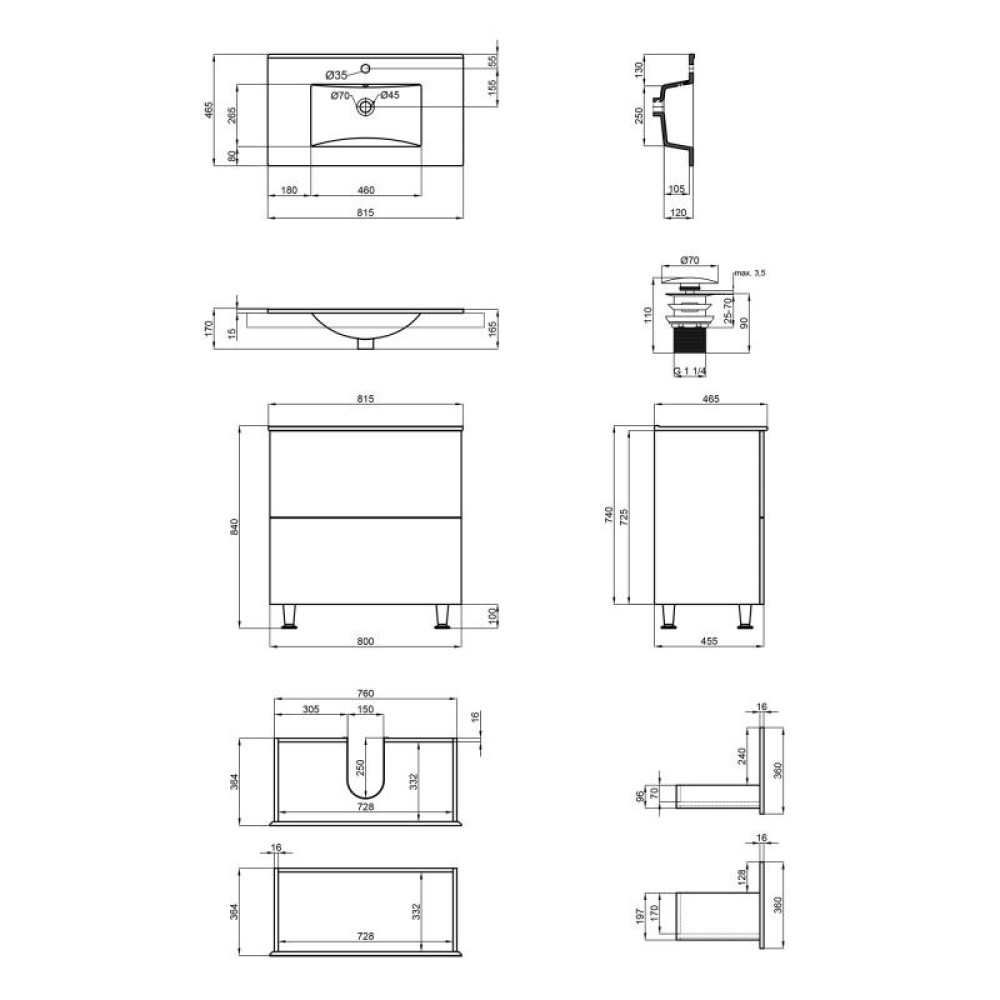 Комплект Qtap Tern Matt black тумба підлогова + раковина врізна QT1771TNL8023080CMB