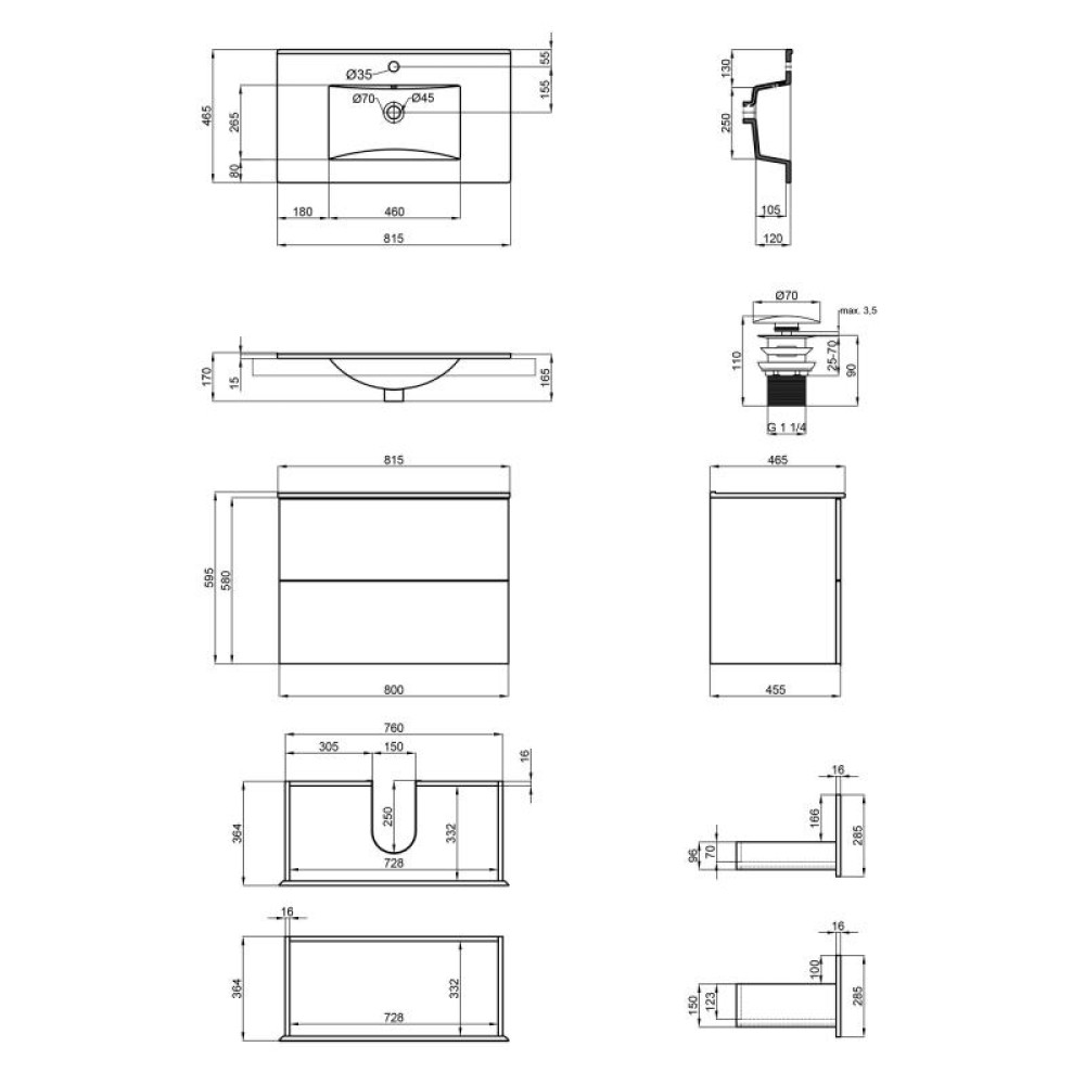 Комплект Qtap Tern Matt black тумба підвісна + раковина врізна QT1772TPL8023080CMB