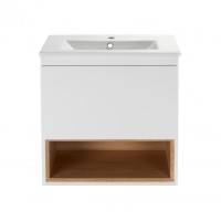 Комплект Qtap Robin 600х580х437 White / Whitish oak тумба підвісна + раковина врізна QT1372TPВ6001WWO