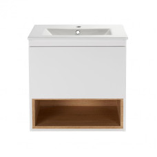 Комплект Qtap Robin 600х580х437 White / Whitish oak тумба підвісна + раковина врізна QT1372TPВ6001WWO