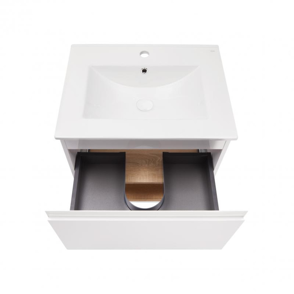 Комплект Qtap Robin 600х580х437 White / Whitish oak тумба підвісна + раковина врізна QT1372TPВ6001WWO
