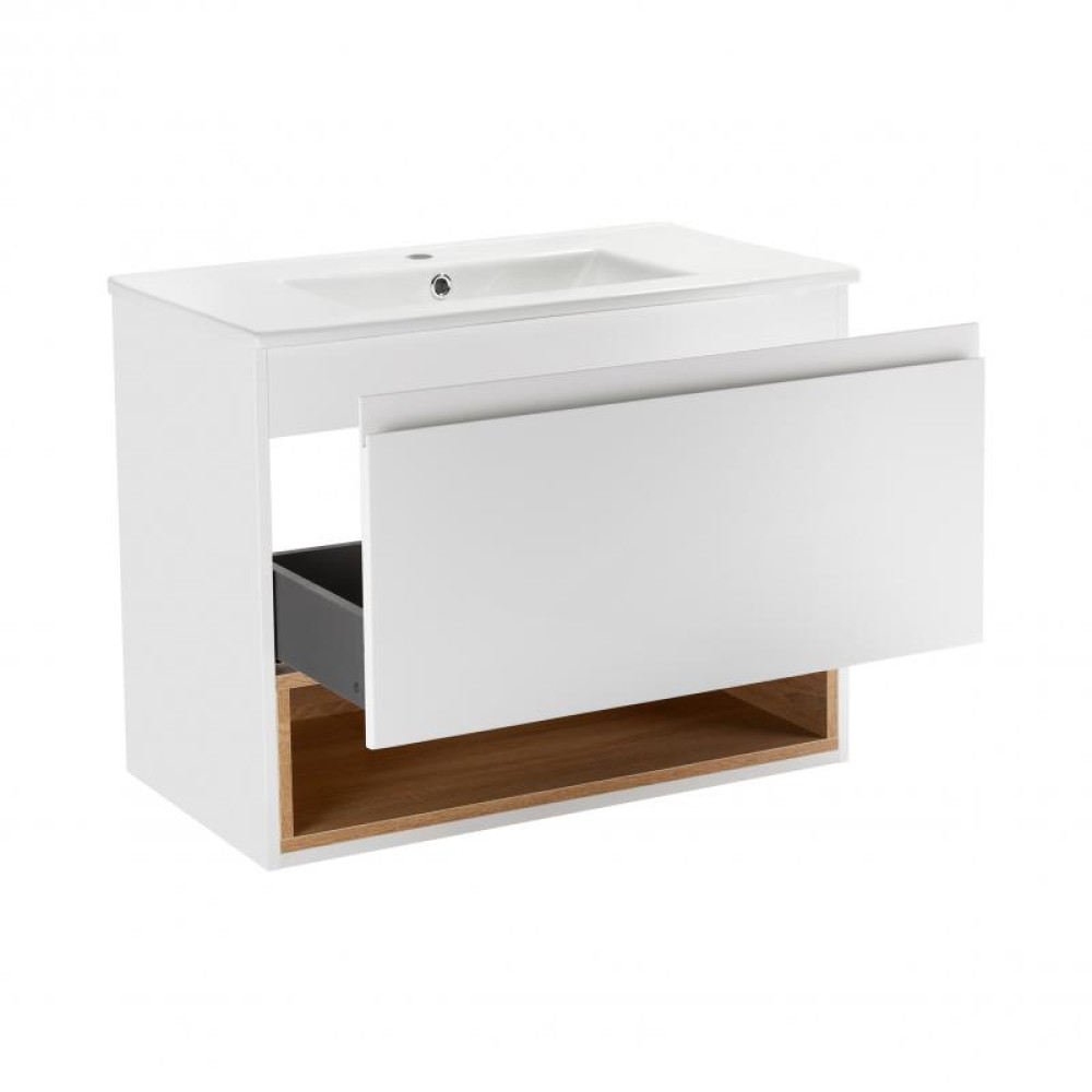 Комплект Qtap Robin 700х580х437 White / Whitish oak тумба підвісна + раковина врізна QT1372TPВ7001WWO