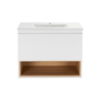 Комплект Qtap Robin 700х580х437 White / Whitish oak тумба підвісна + раковина врізна QT1372TPВ7001WWO