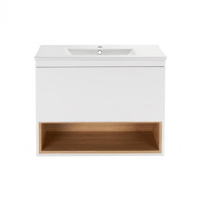 Комплект Qtap Robin 700х580х437 White / Whitish oak тумба підвісна + раковина врізна QT1372TPВ7001WWO