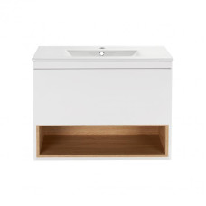 Комплект Qtap Robin 800х580х437 White / Whitish oak тумба підвісна + раковина врізна QT1372TPВ8001WWO
