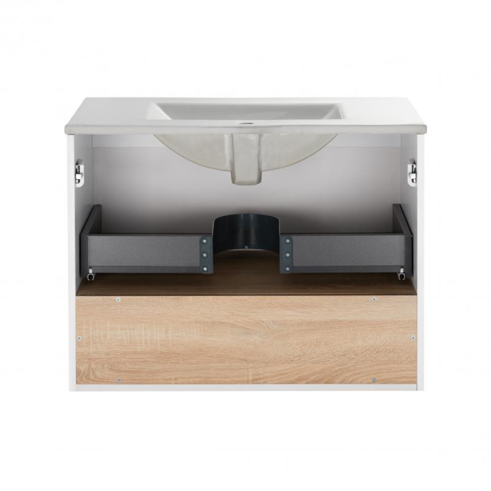 Комплект Qtap Robin 800х580х437 White / Whitish oak тумба підвісна + раковина врізна QT1372TPВ8001WWO