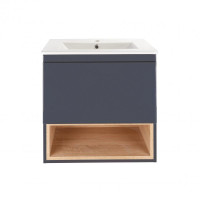 Комплект Qtap Robin 600х580х437 Graphite / Whitish oak тумба підвісна + раковина врізна QT1372TPВ6002GWO