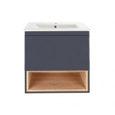 Комплект Qtap Robin 600х580х437 Graphite / Whitish oak тумба підвісна + раковина врізна QT1372TPВ6002GWO