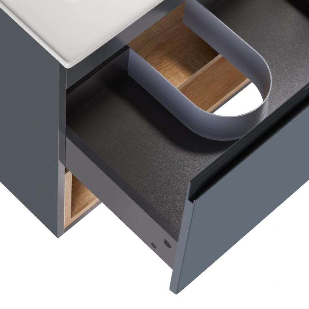 Комплект Qtap Robin 600х580х437 Graphite / Whitish oak тумба підвісна + раковина врізна QT1372TPВ6002GWO