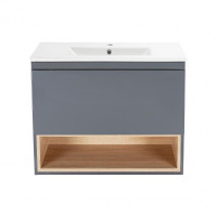 Комплект Qtap Robin 700х580х437 Graphite / Whitish oak тумба підвісна + раковина врізна QT1372TPВ7002GWO