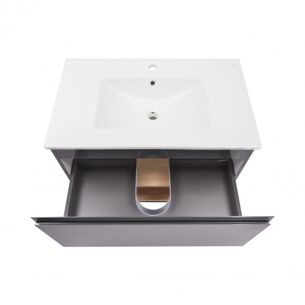 Комплект Qtap Robin 700х580х437 Graphite / Whitish oak тумба підвісна + раковина врізна QT1372TPВ7002GWO