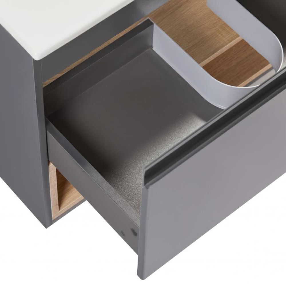 Комплект Qtap Robin 700х580х437 Graphite / Whitish oak тумба підвісна + раковина врізна QT1372TPВ7002GWO