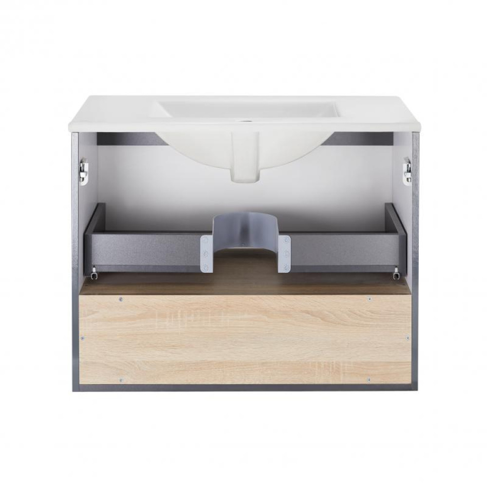 Комплект Qtap Robin 700х580х437 Graphite / Whitish oak тумба підвісна + раковина врізна QT1372TPВ7002GWO