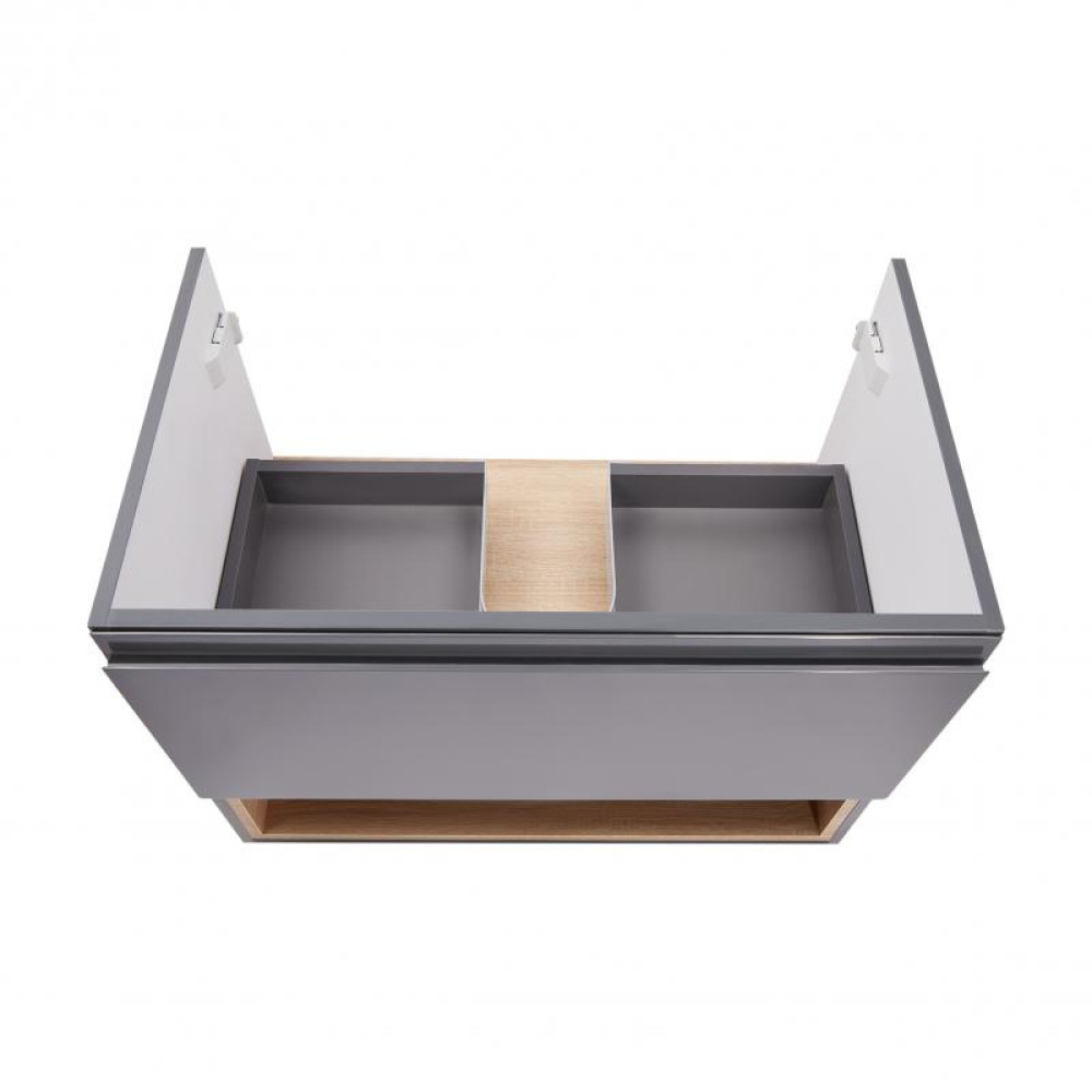 Комплект Qtap Robin 700х580х437 Graphite / Whitish oak тумба підвісна + раковина врізна QT1372TPВ7002GWO