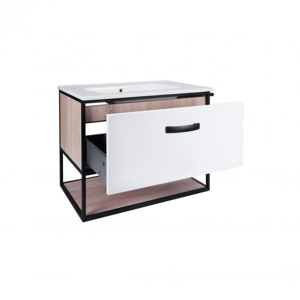 Комплект Qtap Taurus 600х580х437 White / Whitish oak тумба підвісна + раковина врізна QT2472TPT603WWO