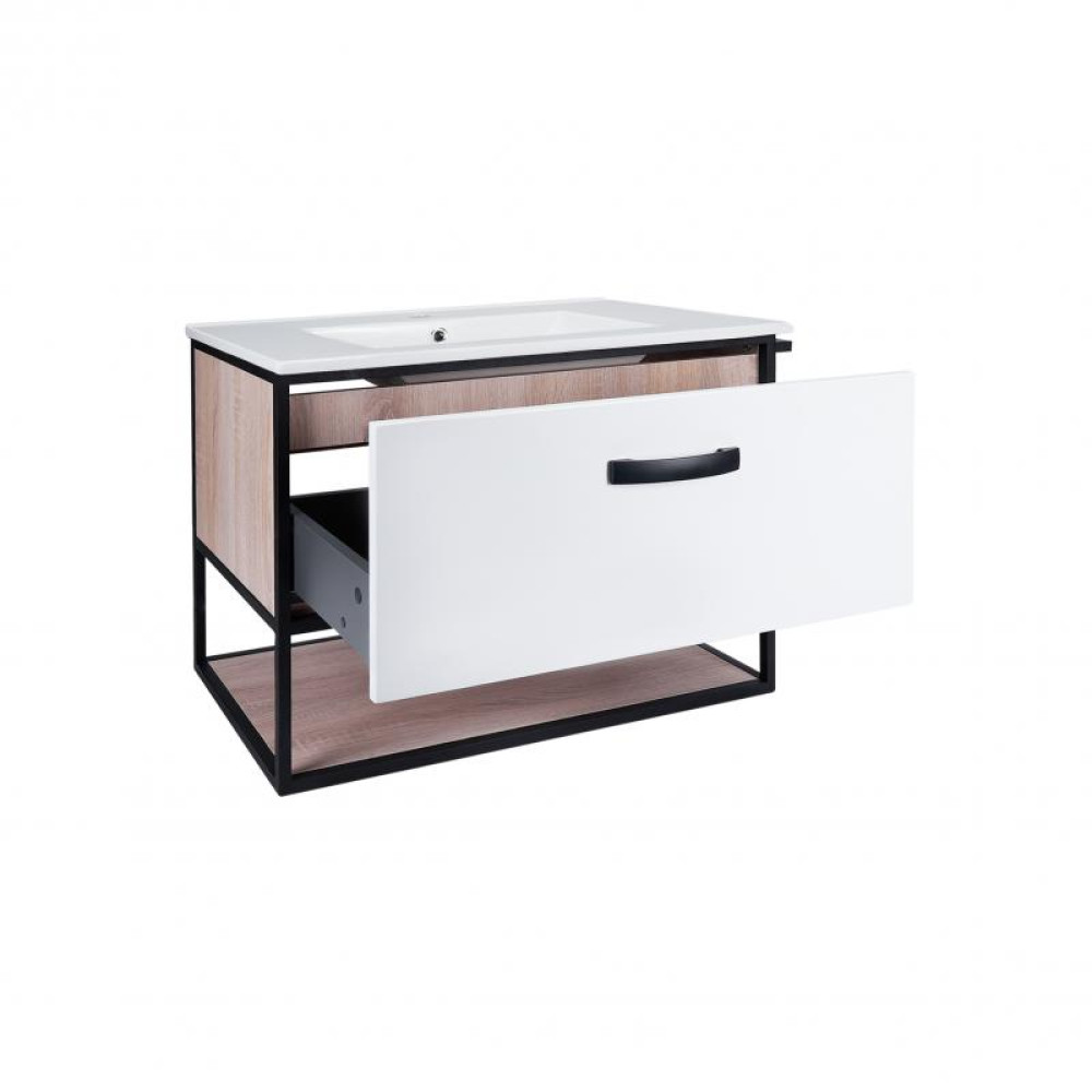 Комплект Qtap Taurus 700х580х437 White / Whitish oak тумба підвісна + раковина врізна QT2472TPT703WWO