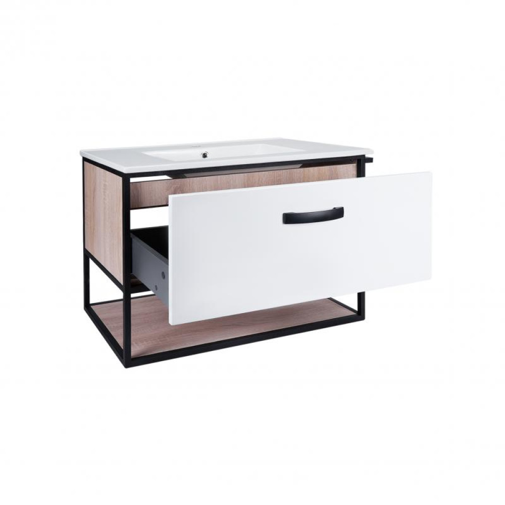 Комплект Qtap Taurus 800х580х437 White / Whitish oak тумба підвісна + раковина врізна QT2472TPT803WWO