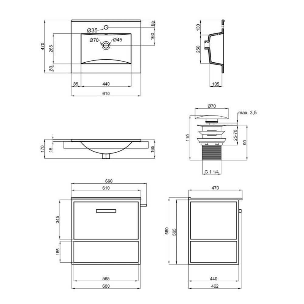 Комплект Qtap Taurus 700х580х437 Whitish oak тумба підвісна + раковина врізна QT2472TPT703WO