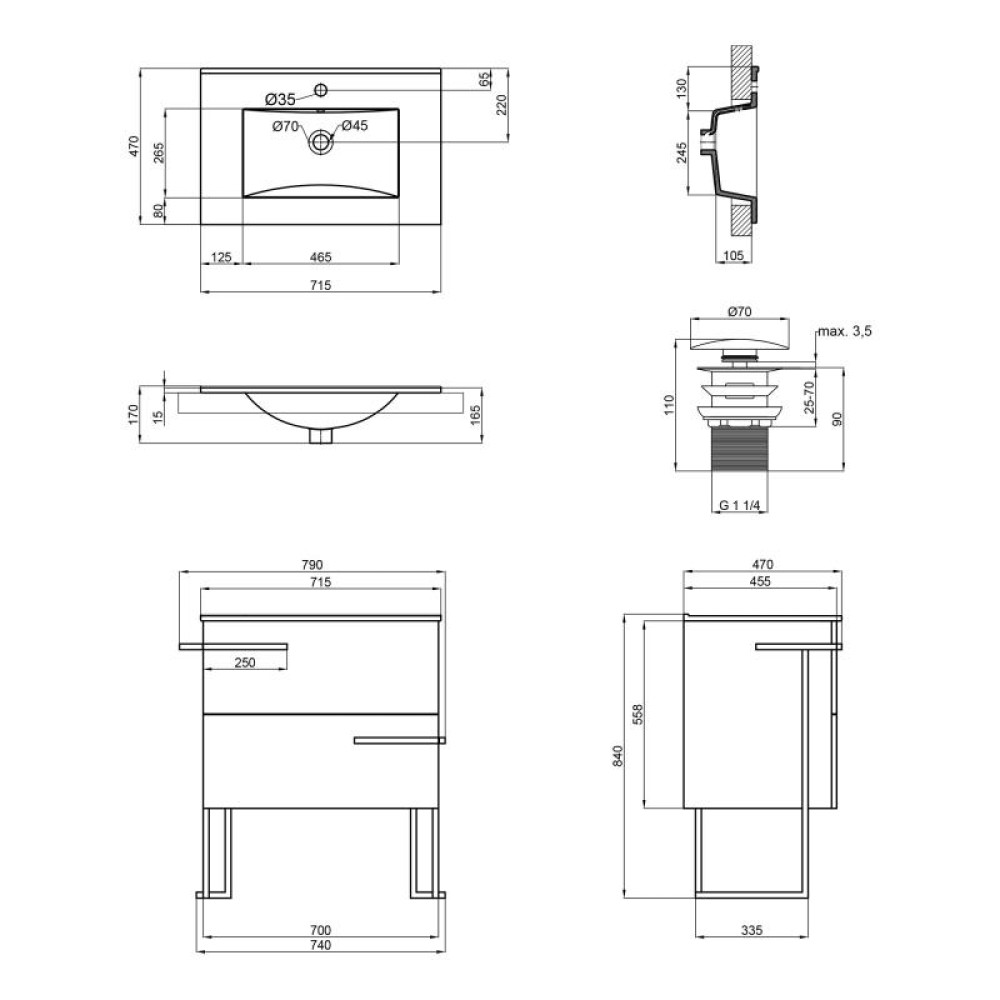 Комплект Qtap Taurus 700х800х437 Whitish oak тумба для підлоги + раковина врізна QT2471TNT703WO