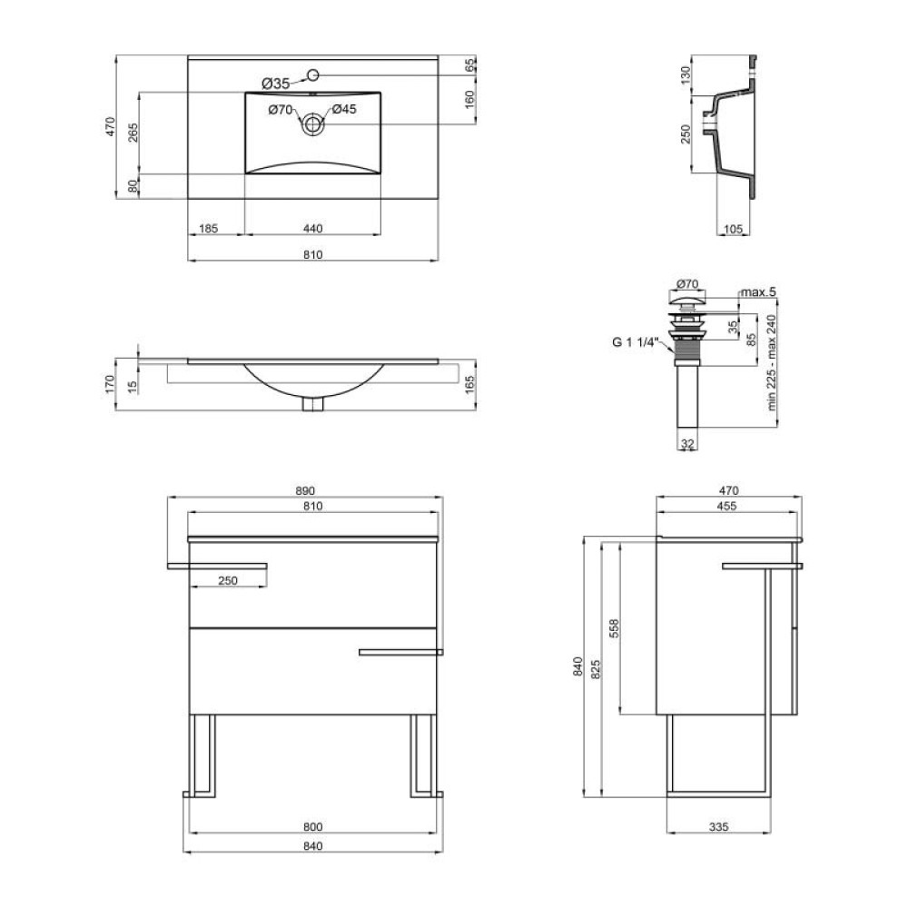 Комплект Qtap Taurus Whitish oak підлогова тумба + раковина врізна QT2471TNT803WO