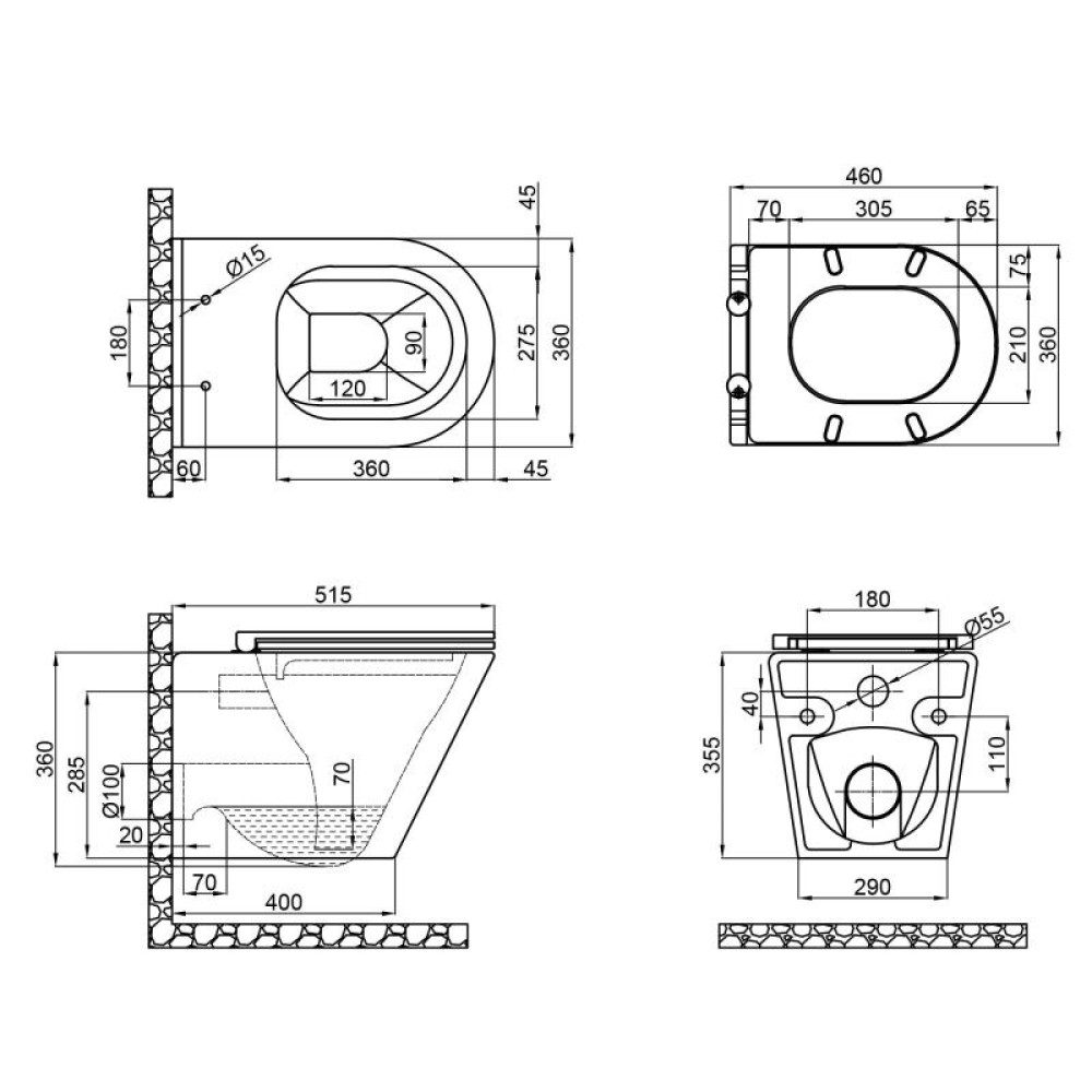 Унітаз підвісний Qtap Scorpio безободковий з сидінням Soft-close QT1433053ERMB