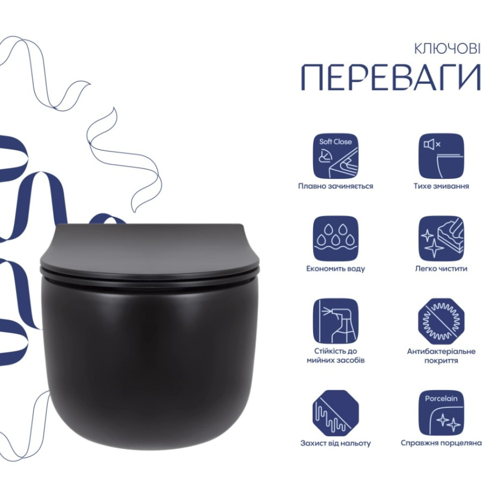 Унитаз подвесной Qtap Taurus Ultra Quiet, с сиденьем Slim Duroplast/Soft-close/Quick Release QT2433084EUQMB