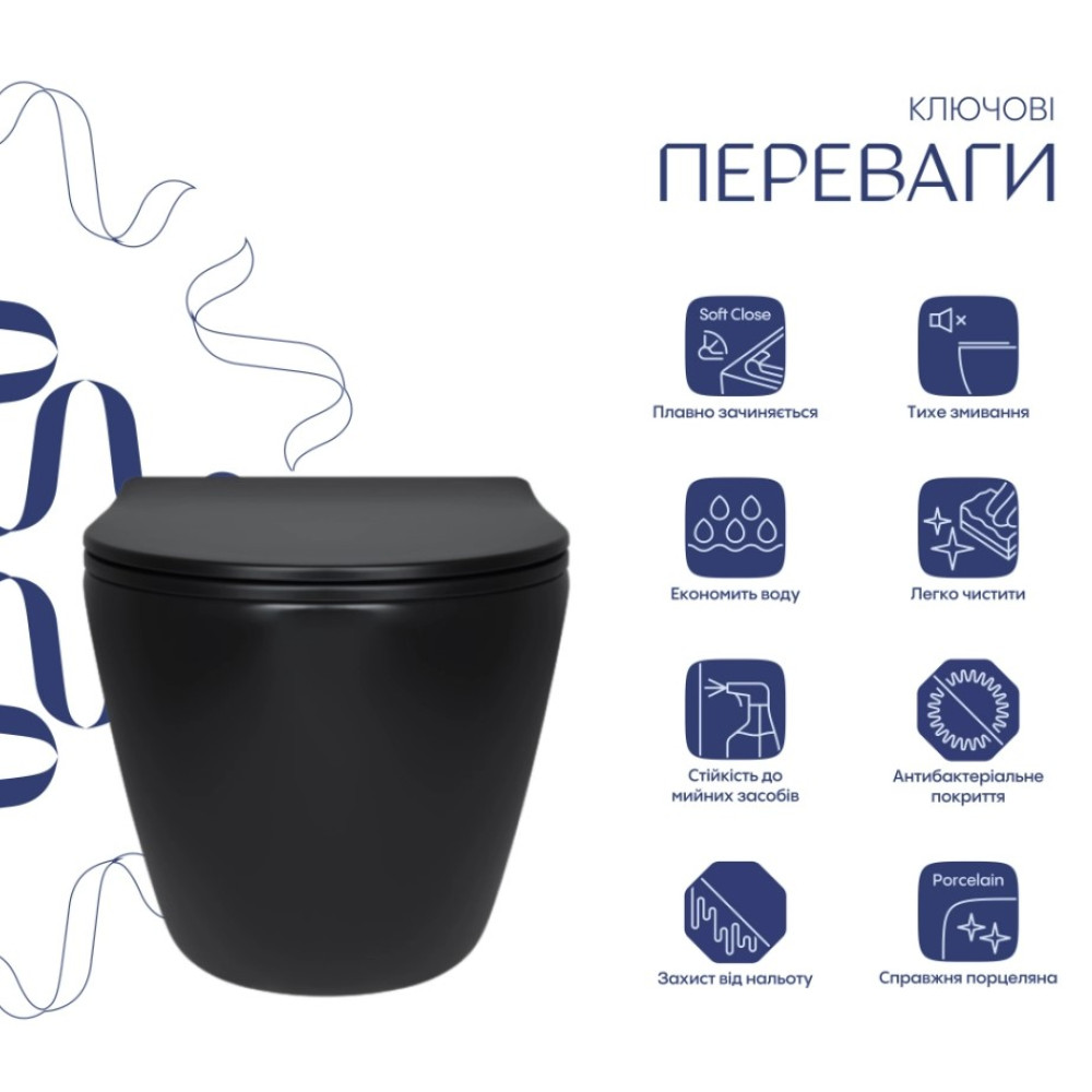 Унитаз подвесной Qtap Robin New Ultra Quiet, с сиденьем Slim Duroplast/Soft-close/Quick Release QT13332381АSMB