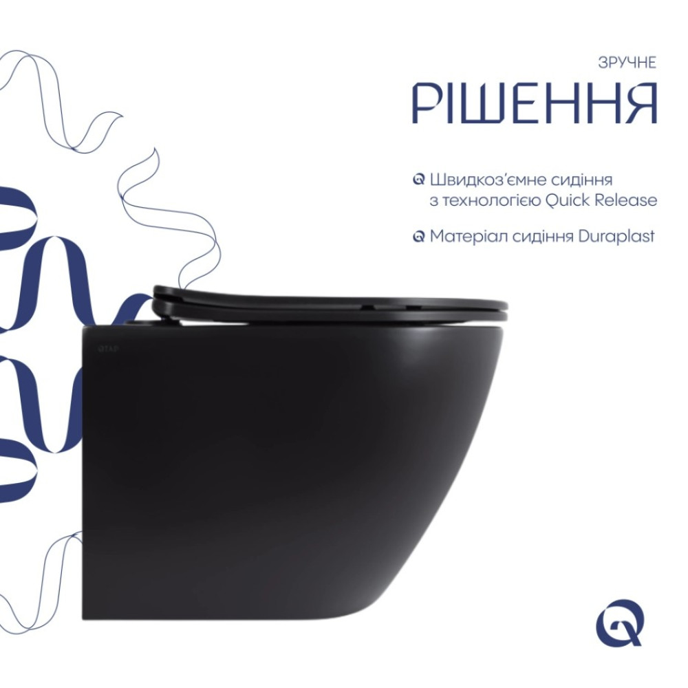 Унитаз подвесной Qtap Robin New Ultra Quiet, с сиденьем Slim Duroplast/Soft-close/Quick Release QT13332381АSMB